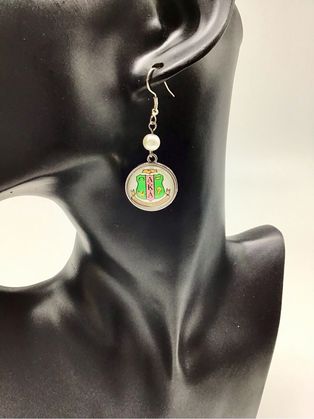 AKA Green and Pink Shield Dangle Earrings